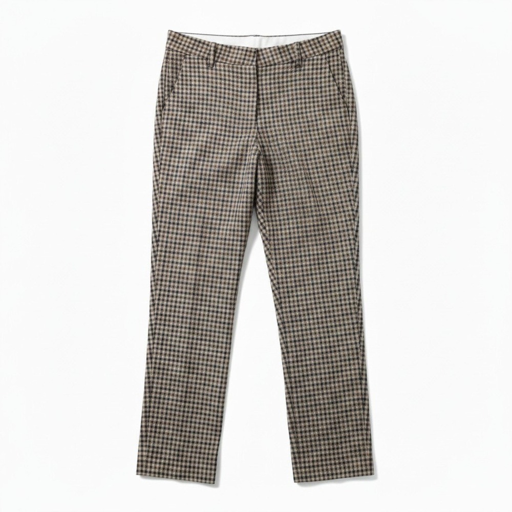 J Crew Cameron Pants Womens‎ 4 Beige Blue Plaid Slim Crop Italian Stretch Wool